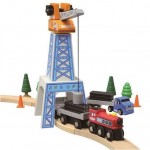 Macara Portuara Mare din lemn cu Tunel duble (cross) Maxim Rail Road Crane – 27 cm inaltime